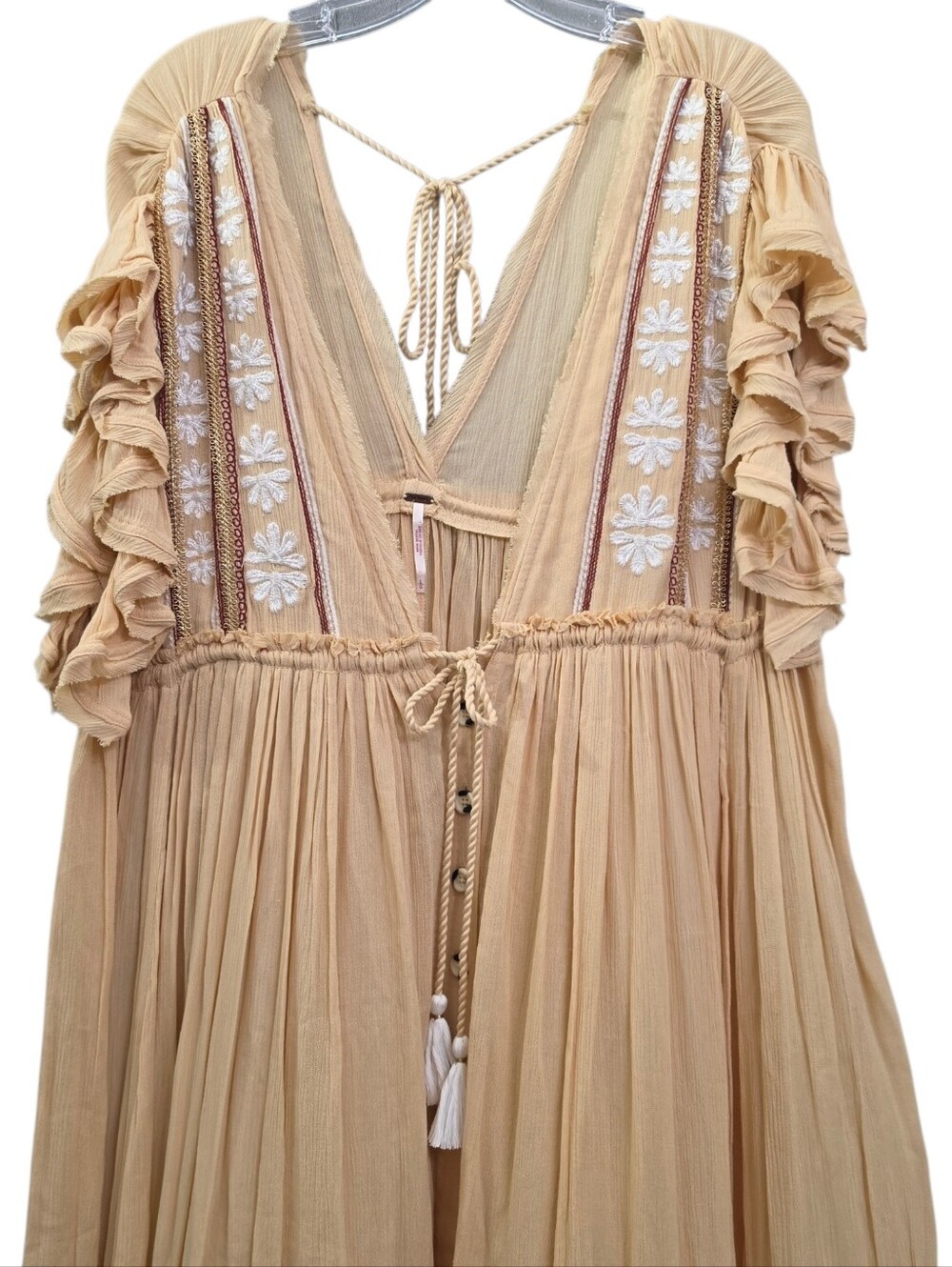 Nwot Free People Will Wait For You Golden Gauzy Flutter Sleeve Boho Midi Dress - Picture 7 of 16